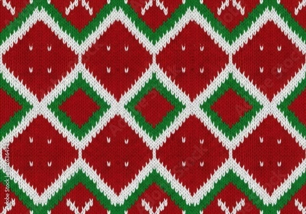 Obraz Festive seamless knitted pattern with red, green, white diamonds