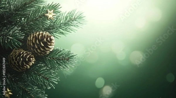 Fototapeta Elegant Festive Holiday Greenery Arrangement with Adornment, Branches, and Pine Cones for New Year