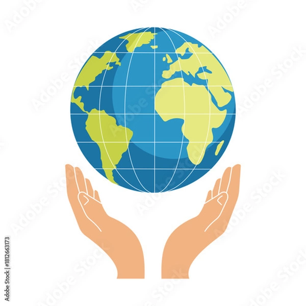 Fototapeta Illustration of caring hands holding the globe, symbolizing global protection, environmental responsibility, sustainability, and worldwide unity