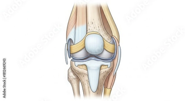 Fototapeta Explore the intricate anatomy of the human knee joint, a detailed medical illustration showcasing ligaments, muscles, and bone structure for educational use