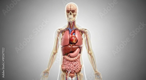 Obraz Detailed anatomical illustration showing human body with internal organs, perfect for educational or medical purposes and exploring human physiology