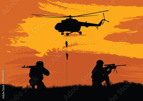 Fototapeta Soldiers on the performance of the combat mission.