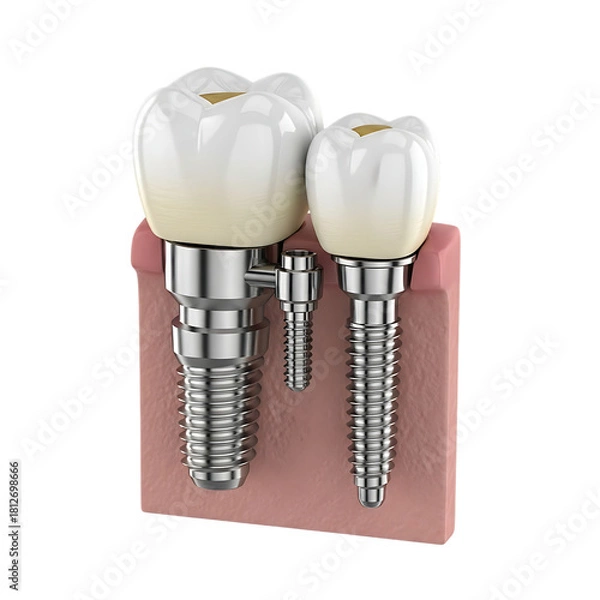 Obraz Dental Implants With Crowns And Abutments In Gum Section On Black Background teeth