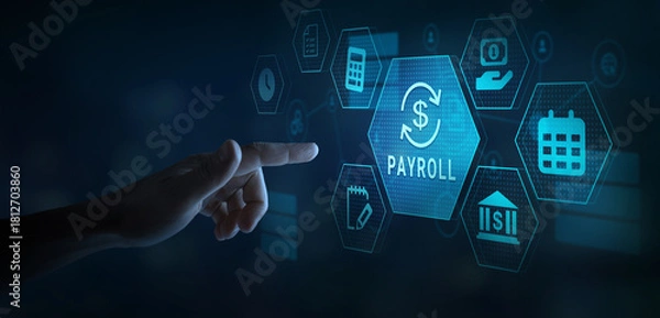 Obraz Digital Payroll Processing Concept with Touchscreen Icons, payroll management and finances