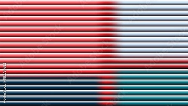 Fototapeta Abstract composition of horizontal lines in shades of red white and teal blending together
