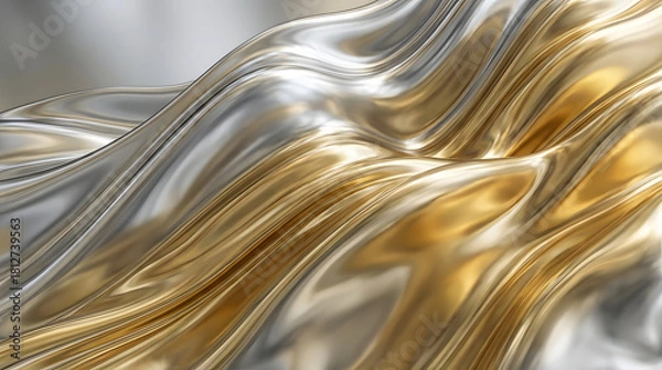 Obraz Smooth Liquid Metal Waves with Reflective Surfaces and Flowing Motion Shapes