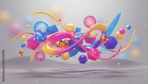 Obraz Abstract 3D Floating Geometric Shape Composition with Soft Shadows