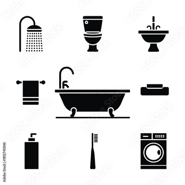 Obraz Simple bathroom fixtures and accessories displayed in a minimalist black and white design