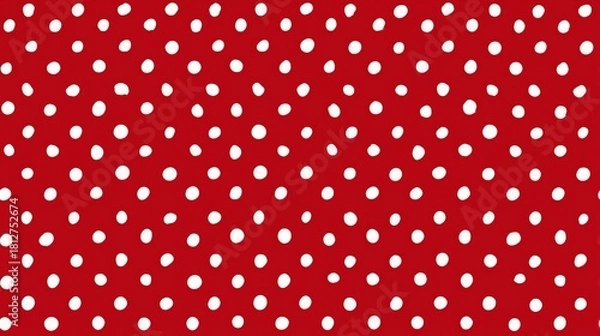 Obraz Bright Red Polka Dot Seamless Pattern on White Background, Perfect for Fashion, Marketing Materials, and Kids' Products, Evoking Playfulness and Joy in a Clean, Contemporary Layout.