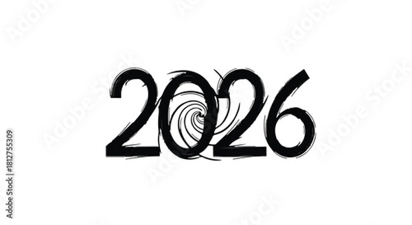 Fototapeta The year 2026 depicted with a swirling vortex, symbolizing the future and upcoming events.