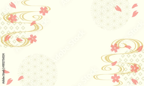 Obraz 桜と流水文様が舞う上品な和風の背景フレーム