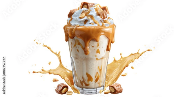 Fototapeta A single and delicious dessert caramel milkshake isolated on white background 