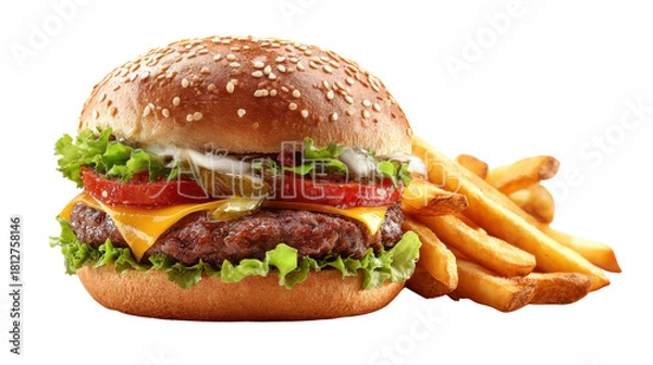 Obraz hamburger and fries on white background 