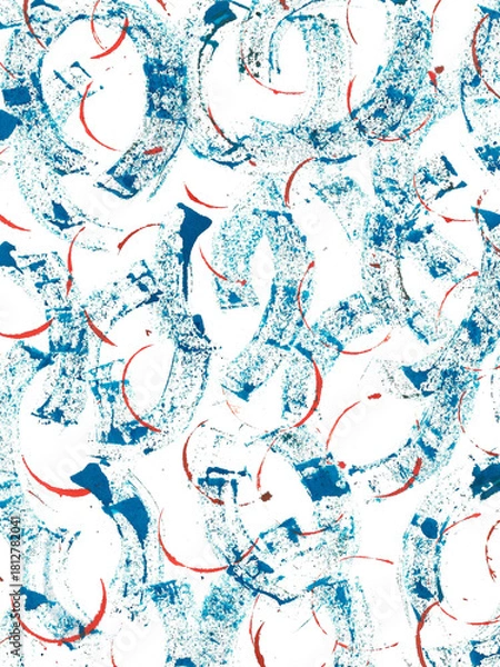 Fototapeta Hand-painted abstract watercolor texture in blue and red.