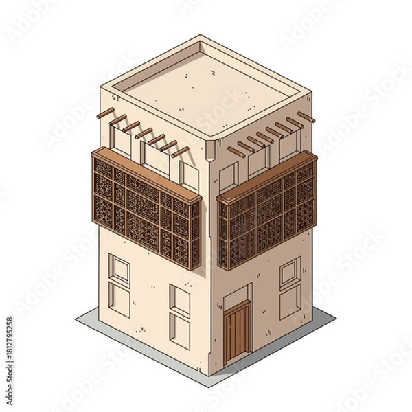 Fototapeta Isometric vector illustration of traditional Arabian architecture facade style
