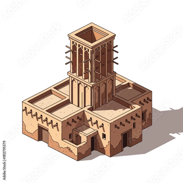Fototapeta Isometric Windcatcher Illustration: A Traditional Middle Eastern Architecture