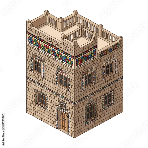 Fototapeta Traditional adobe style building showcasing intricate design and architecture