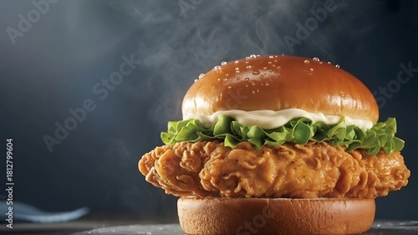 Obraz breaded chicken in a hamburger bun