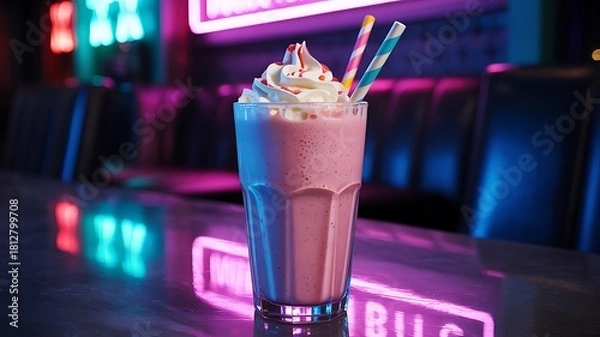 Obraz pink strawberry milkshake with a straw