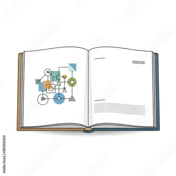 Fototapeta Open Book with Abstract Geometric Illustration on Left Page.