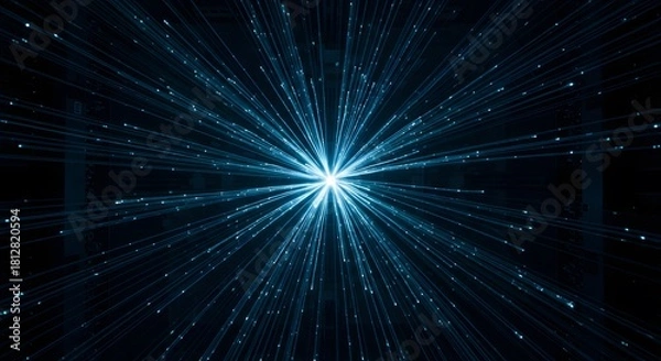 Obraz Abstract Blue Light Rays Exploding from a Central Point