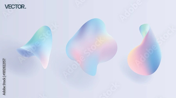 Obraz Iridescent Pastel Liquid Blobs Abstract Vector Gradient Shapes on Light Background