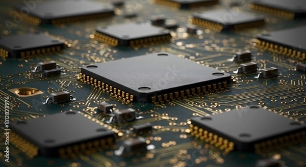 Obraz Detailed Circuit Board with Multiple Microchips
