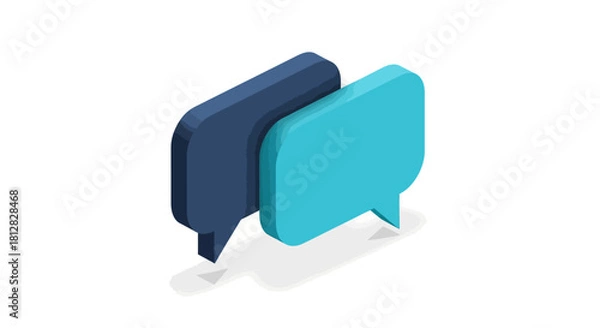 Obraz Blue and teal chat bubbles in 3d isometric style on white background