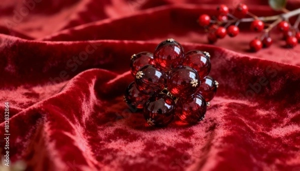 Obraz Decorative red ornaments on luxurious velvet fabric indoor close-up