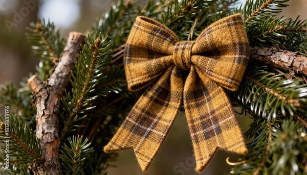 Obraz Festive bow decoration amidst evergreen foliage nature setting close-up