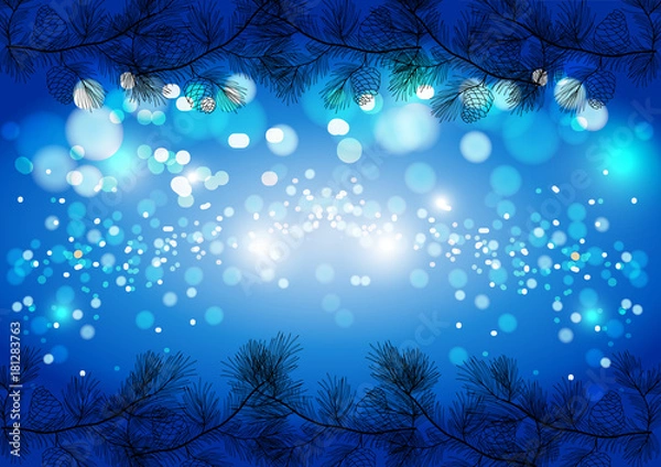 Obraz Blue Christmas sparkling background, winter vector card template.