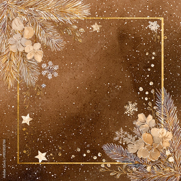 Fototapeta A brown background with a gold frame and a gold border