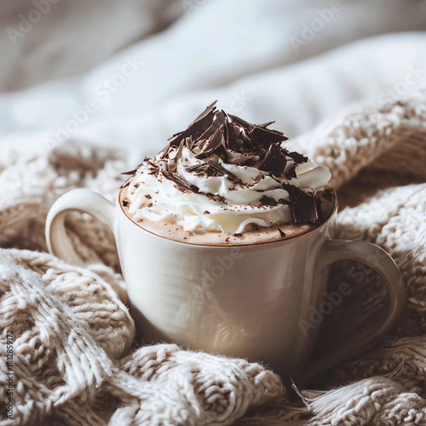 Obraz A white mug with whipped cream and chocolate chips on top