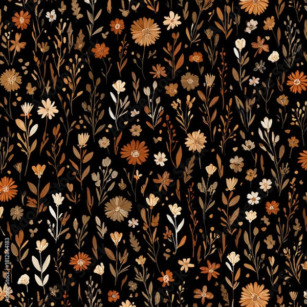 Obraz A black and orange floral patterned background