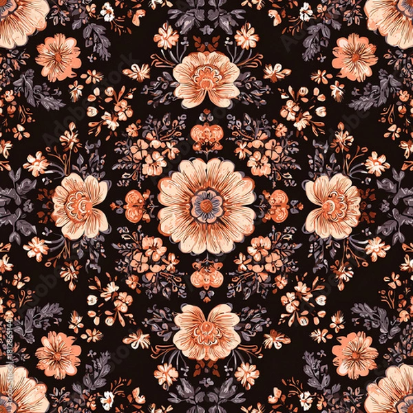 Fototapeta A floral patterned design with orange flowers