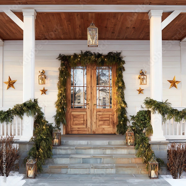 Fototapeta A house with a white door and two windows
