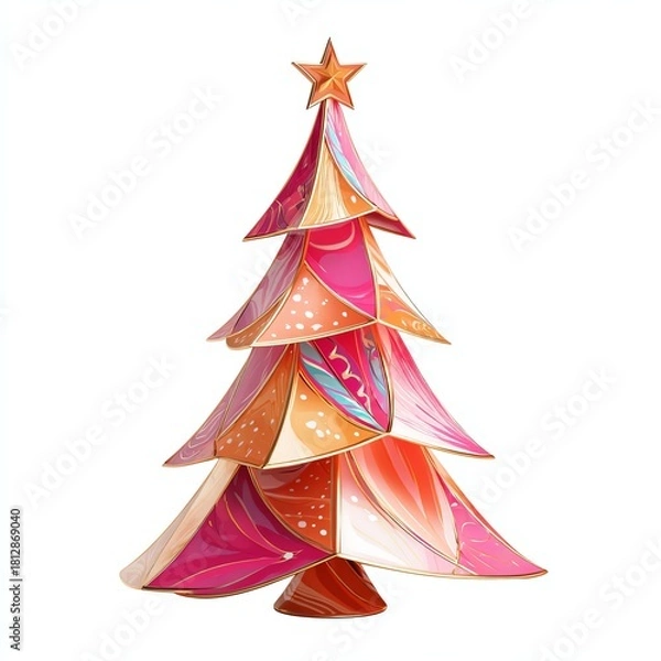 Obraz A vibrant, artistic Christmas tree adorned with colorful layers and a star on top.