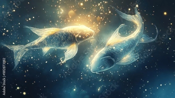 Obraz Enchanting koi fish dance in a galaxy of starlight, a captivating celestial ballet