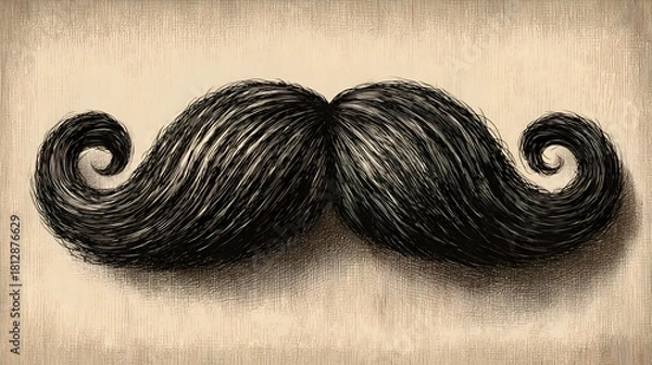 Obraz Intricate charcoal drawing showcases a classic handlebar mustache with its detailed swirls and rich texture against a neutral background artfully.