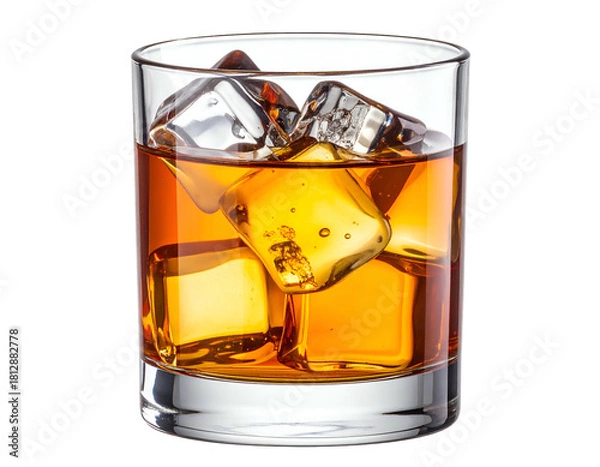 Obraz Golden amber spirit poured over ice cubes