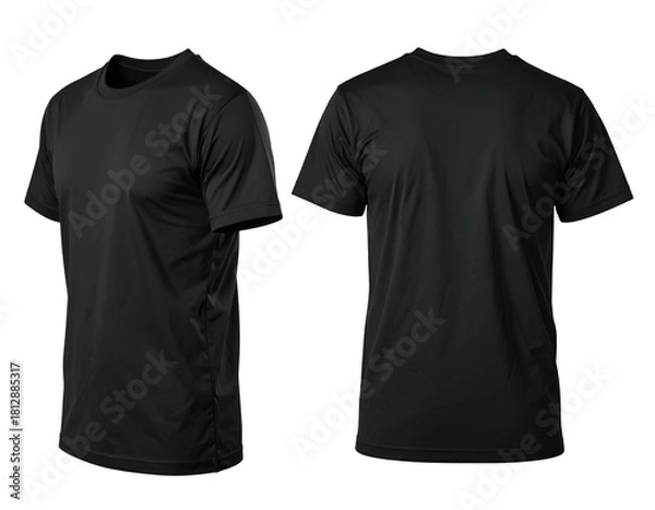 Obraz Plain black short-sleeve crewneck shirt, front & back views