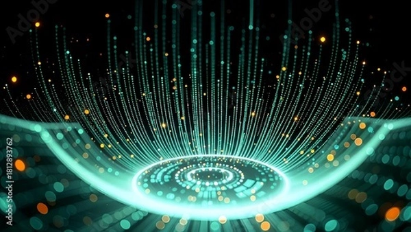 Obraz eyeball in circular digital and curve fiber optic light trail in fantasy, magic and magical sci-fi background