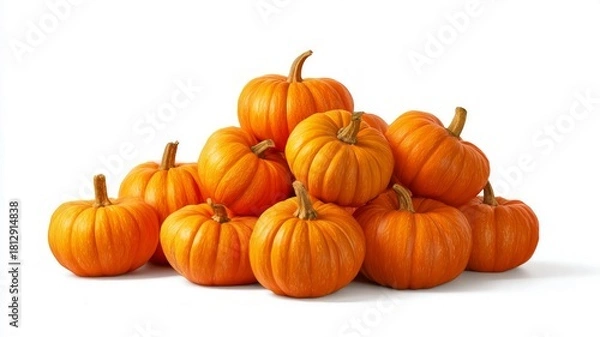 Obraz Pile of vibrant mini pumpkins on white background. Artificial intelligence image