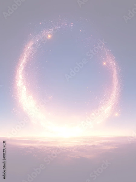 Obraz 雲海の上で日の出と共に輝く神秘的な光の輪