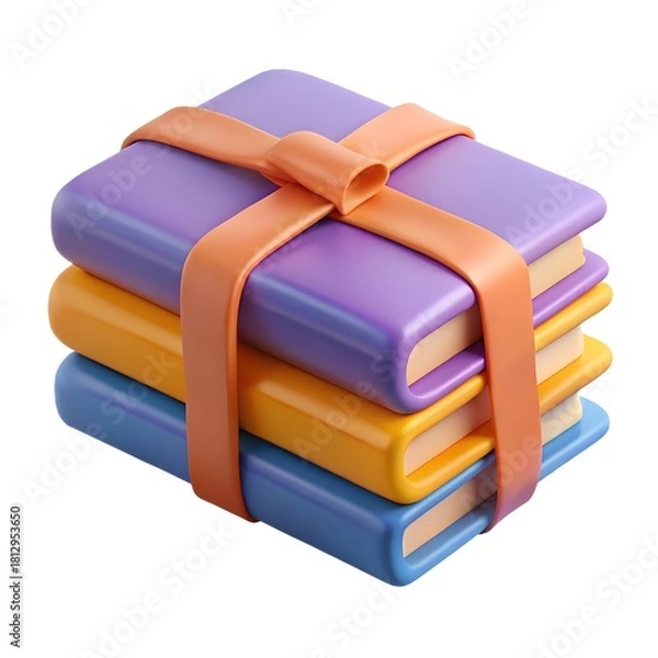 Obraz Stack of colorful books tied with an orange ribbon on a white background