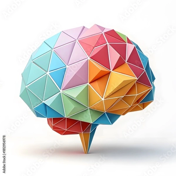 Obraz Colorful geometric origami brain model symbolizing creativity and intelligence