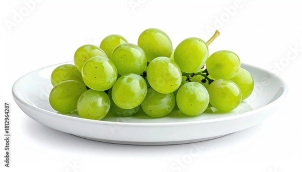 Fototapeta A vibrant collection of green grapes on a white plate, symbolizing freshness and a healthy lifestyle