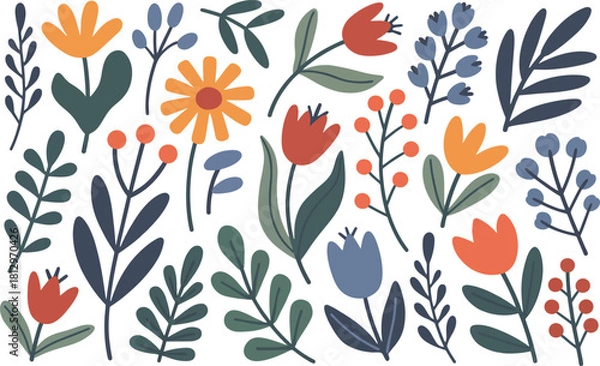 Obraz Cute Minimalist Flower Leaf Spring Doodle Vector Set .