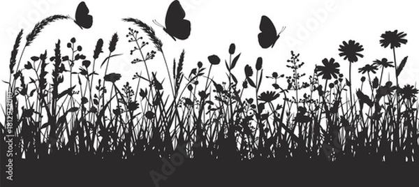 Obraz Wildflower Meadow Grass Insect Silhouette Border Vector .