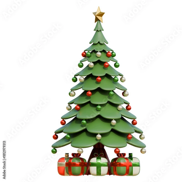 Fototapeta Side View Christmas Tree 3D Render Illustration